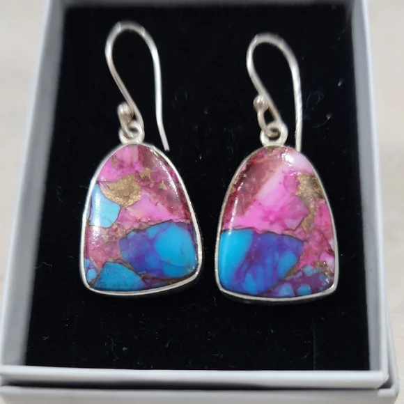 Vibrant KINGMAN DAHLIA TOURQUOISE Dangle Earrings - Picture 2 of 4